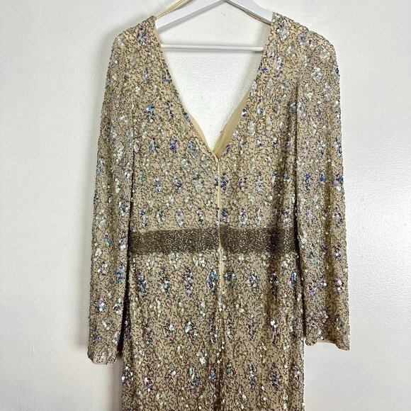 MAC DUGGAL Long Sleeve Sequin Gown in Nude Size US 12 - Picture 9 of 15
